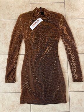 Cosmopolitan Dress The Population Brown Leopard-Print Velvet Mini Dress